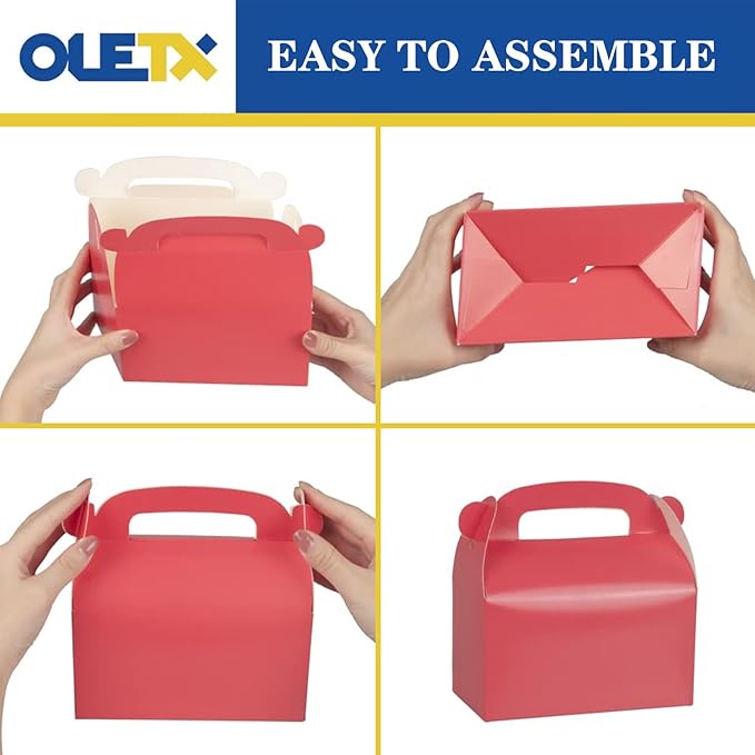 Oletx 30-Pack Pink Party Favor Treat Boxes, Goodie Boxes, Gable Paper Gift Boxes with Handles. Perfect for Princess Pink Party and Baby Shower Decoration Supplies.
