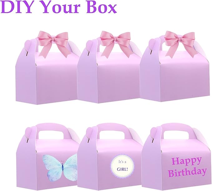 Oletx 30-Pack Purple Party Favor Treat Boxes, Goodie Boxes, Gable Paper Gift Boxes with Handles. Perfect for Purple Birthday Party Baby Shower Decoration Supplies.