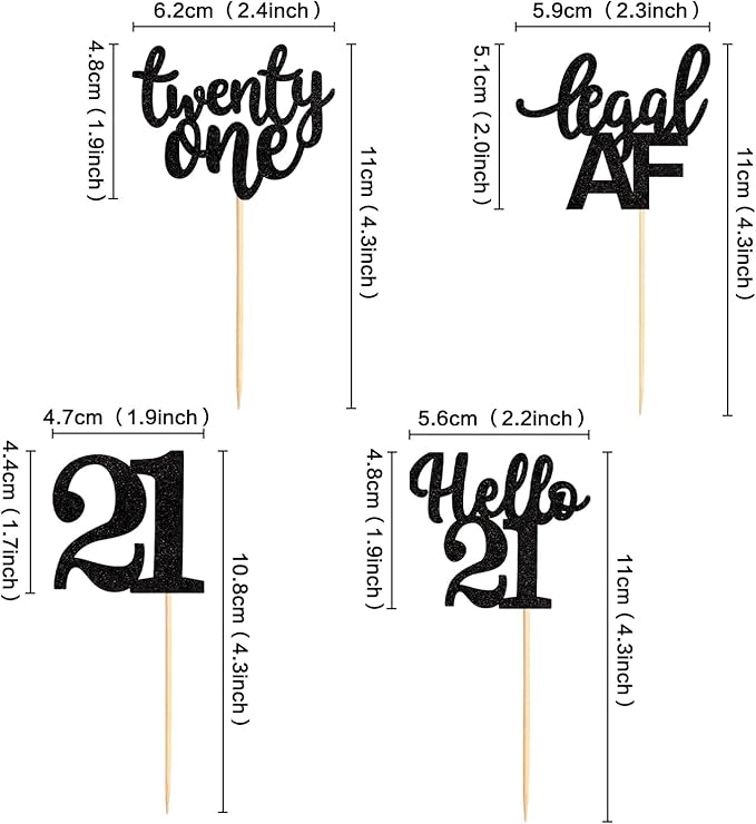 Keaziu 24 Pack 21st Birthday Cupcake Toppers Hello 21st Twenty one Legal 21st Cupcake Picks for 21st Birthday Wedding Anniversary Party Cake Decorations Supplies (21 black)