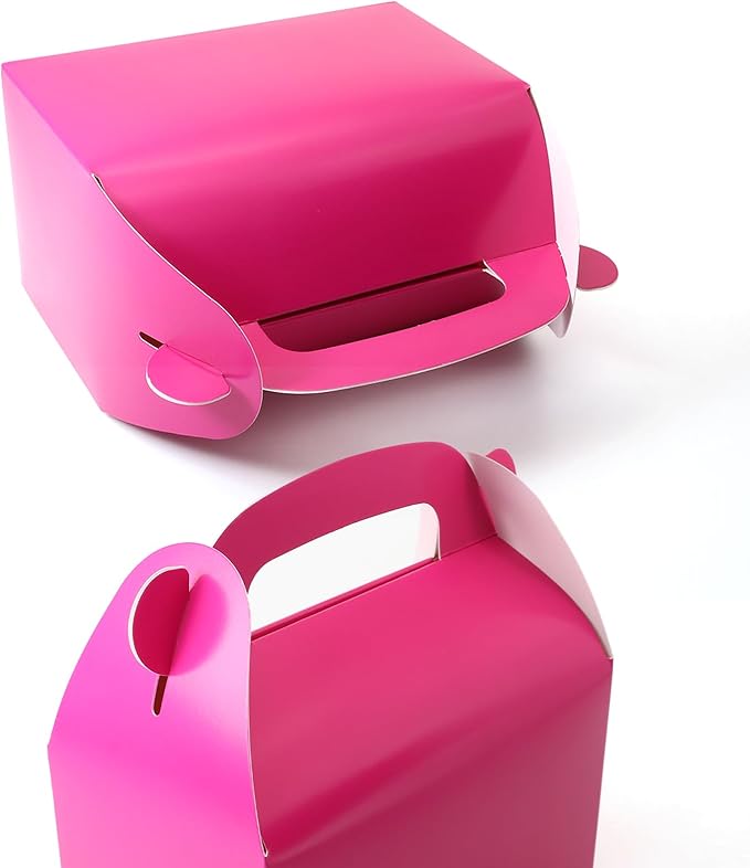 Oletx 30-Pack Hot-Pink Party Favor Treat Boxes, Candy Boxes, Gable Paper Gift Boxes with Handles. Perfect for Bright Pink Theme Party, Birthday Party Baby Shower Decoration Supplies.