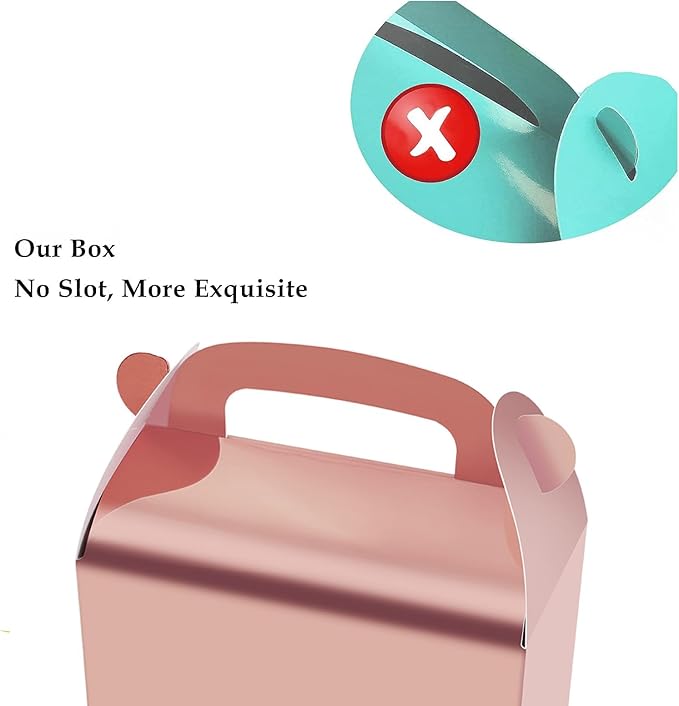 Oletx 30-Pack Rose Gold Party Favor Treat Boxes, Goodie Gable Paper Gift Boxes with Handles. Perfect for Wedding, Birthday, Graduation, Babyshower