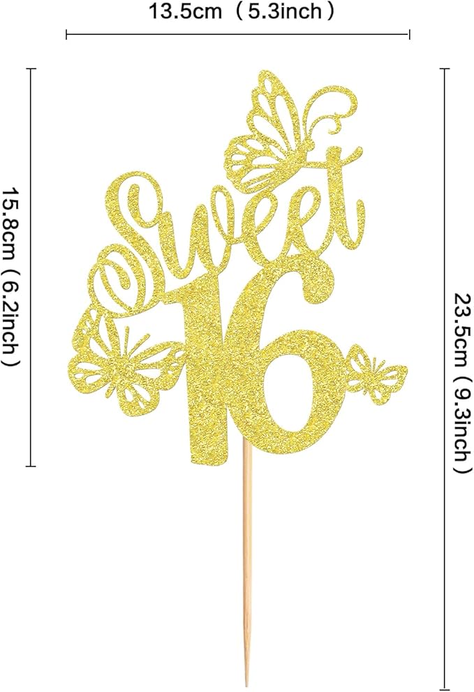 Keaziu 1 Pack Sweet 16 Cupcake Toppers Sweet Sixteen 16 Happy 16 Cake Picks for 16th Birthday Wedding Anniversary Party Cake Decorations Supplies Gold
