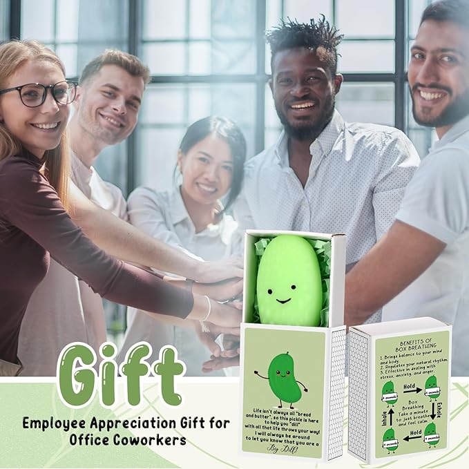 Wettarn 40 Sets Appreciation Pickle Gifts Cute Stress Balls with Support Gift Boxes Inspirational Party Favors for Employee Coworker Friends Office Positive Relief Desk Decor, Luminous