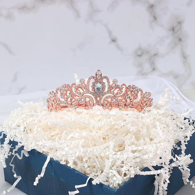 Bachelorette Party Decorations - 3pcs Bridal Shower Decorations include Bride to Be Crown Sash Veil for Women Bachelorette Hen Party Favors Accessories Wedding Decor Bridal Shower Gifts (Rose Gold)