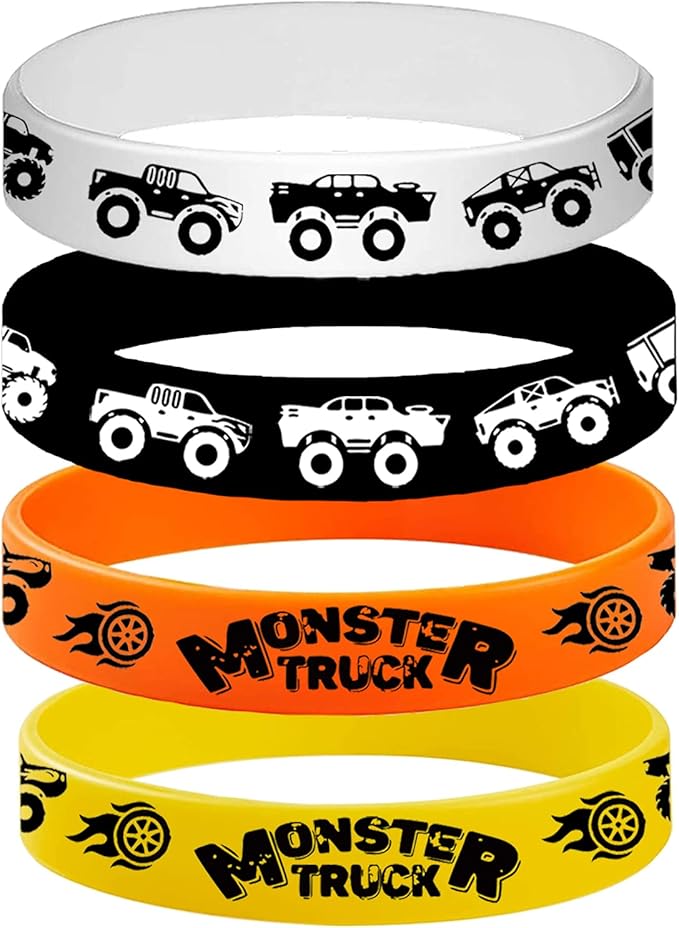 CupaPlay 24PCS Monster Truck Theme Rubber Silicone Wristbands -Birthday Party Favors Party Supplies Decorations