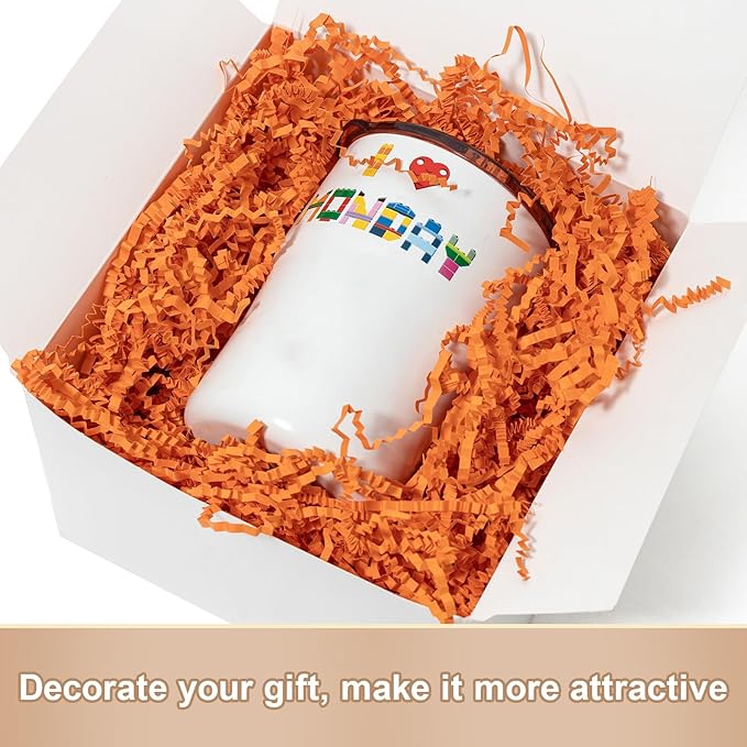 Wowxyz 1 LB Crinkle Cut Paper Shred Orange Crinkle Shredded Paper for Gift Baskets - Gift Box Bag Filler - Confetti Stuffing for Birthday, Holiday Present Packaging Wrapping