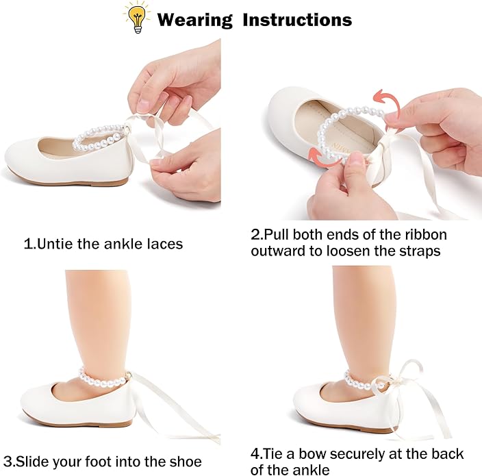 Toddler Flower Girl Dress Shoes - Little Girl Ballet Flats Pearl Strap for Wedding Party