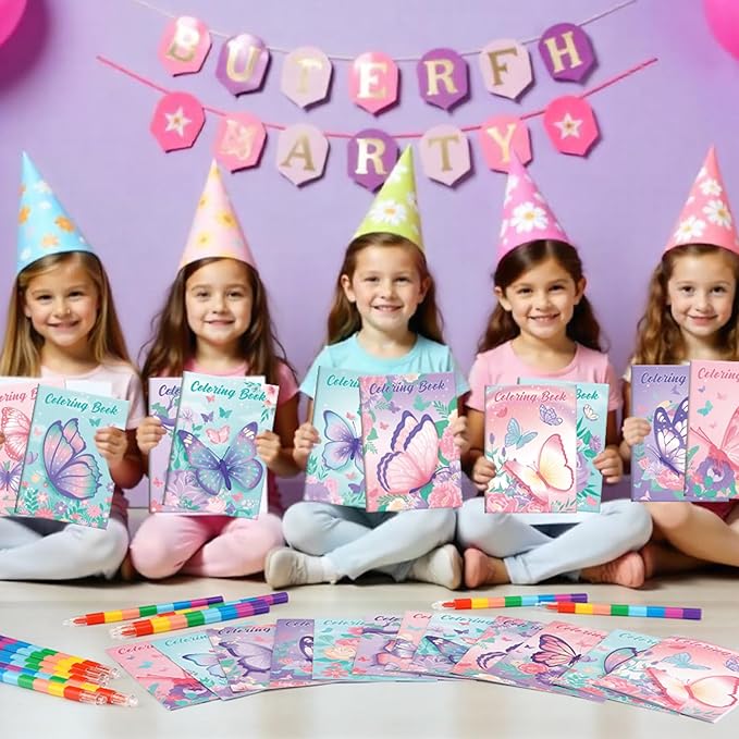 BenLouis 24 Pcs Butterfly Mini Coloring Books Kids Butterfly Theme Baby Shower Party Favors Small Activity Books Bulk for Kids Spring Fairy Birthday Goodie Bags Stuffers Return Gifts Classroom Travel