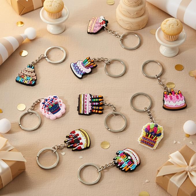Sasylvia 36 Pcs Birthday Cake Party Favors Birthday Cake Keychain Gifts Cute Party Decorations for Women Men Accessories