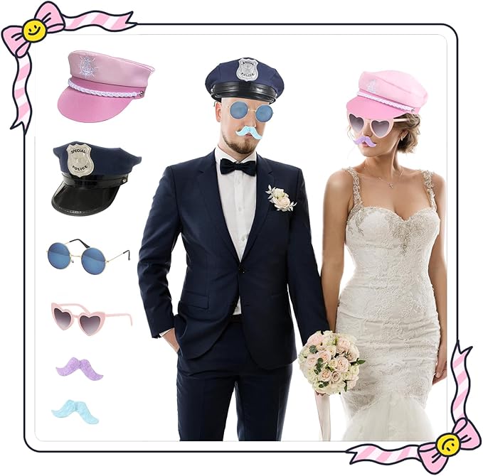 18 Pcs Fun Photo Booth Props Set for Adults, Novelty Funny Hats and Party Sunglasses, Colorful beards, Photo Booth Props Kit for Wedding, Bachelorette Party, Birthday, Costume, Events, All Occasions