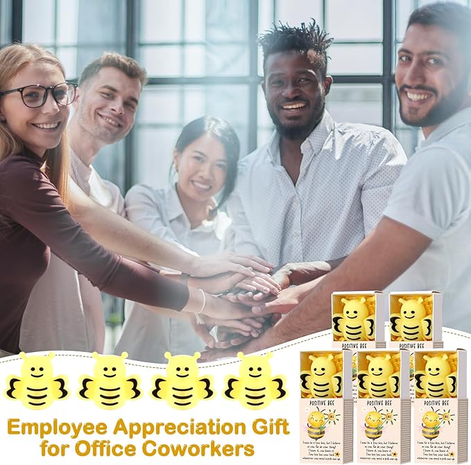 Wettarn 24 Sets Bee Gifts Positive Cute Stress Balls with Support Gift Boxes Inspirational Party Favors for Employee Coworker Friends Office Stress Relief Toys