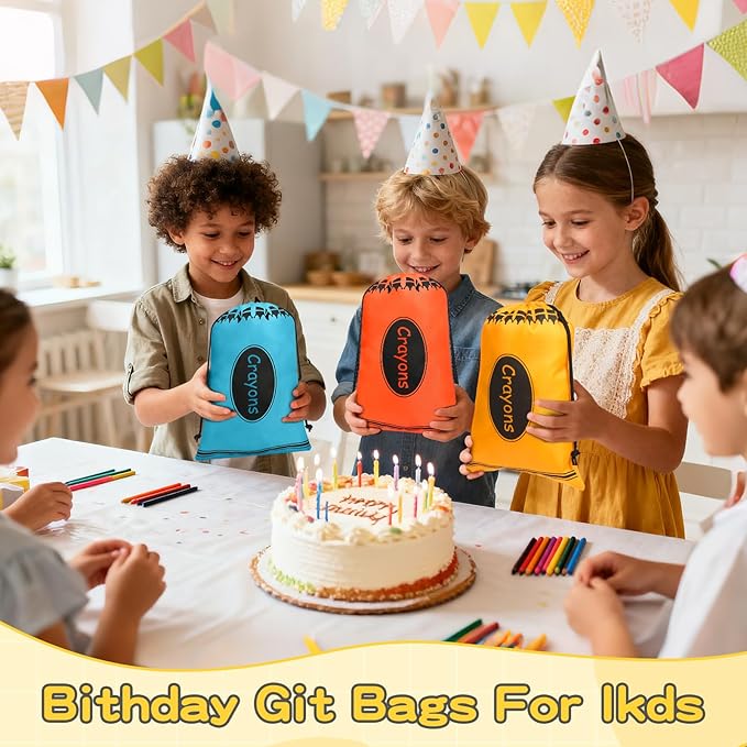 VZZNN 24 Pcs Crayon Drawstring Bags 8 Colors 10 x 7 IN Party Favors Bulk Reusable Treat Bags Back to School Graduation Birthday Party Supplies Bulk Rainbow