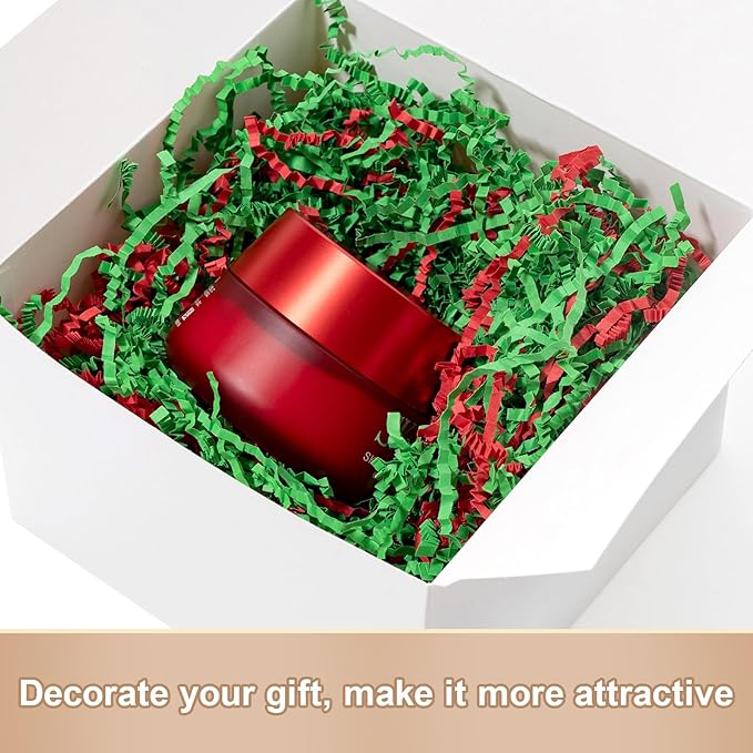 Wowxyz 1 LB Crinkle Cut Paper Shred Green & Red Crinkle Shredded Paper for Gift Baskets - Gift Box Bag Filler - Confetti Stuffing for Birthday, Holiday Present Packaging Wrapping