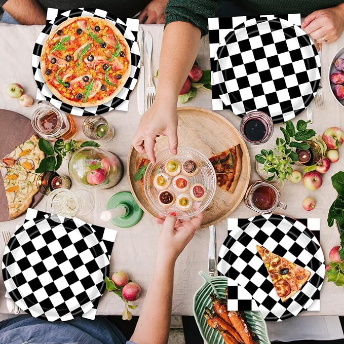 40Pcs Racecar Birthday Decorations Checkered Flag Party Supplies with Baby Shower Paper Plates and Napkins Set Race Car Birthday Pparty Decorations