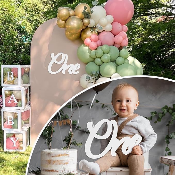 1st Birthday Decorations One Sign for First Birthday Table Centerpieces White Letter Wooden Photo Booth Props for One Year Old Birth Day Party Decorations Supplies(12.6x8.3inch)