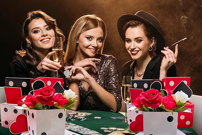 12 Pcs Dice Favor Boxes 6 x 6 x 6 Inch dice Boxes Bulk for centerpieces Casino Party Decorations Game Night Decorations Casino Themed Party Goodie Boxes Gift Box (Black, White, Red)