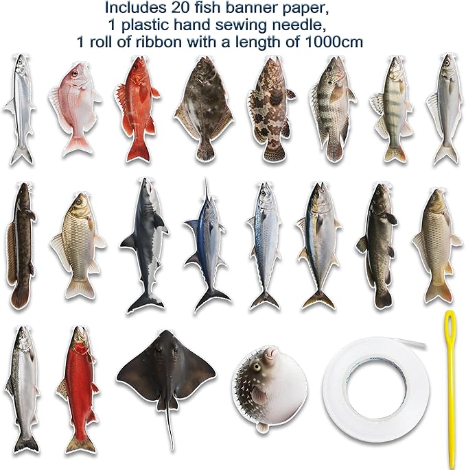 20pcs Fishing Birthday Decoration Banner, Hanging Decor for Fishing Party