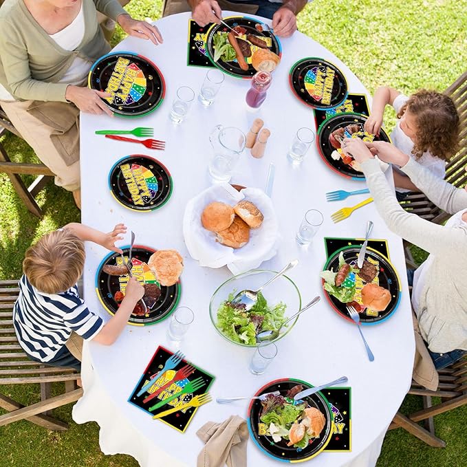 96Pcs Card Themed Birthday Party Plates and Napkins Card Game Decor Colorful Gaming Night Paper Disposable Dessert Cake Plates Gaming Themed Tableware Set for Adults Baby Shower Sleepover 24 Guests