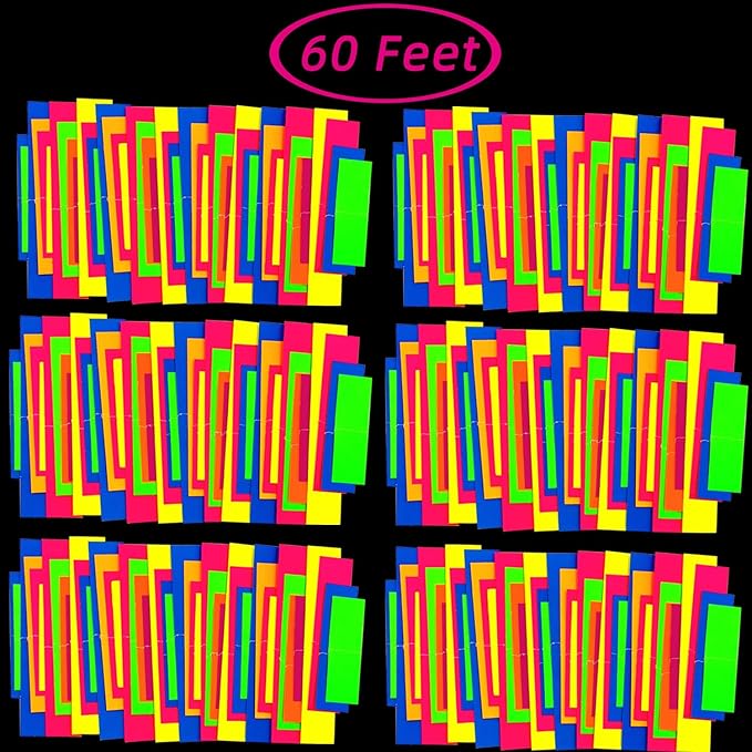 60feet Paper UV Neon Garland Neon Streamers Glow in The Dark Neon Party Supplies and Decorations Glow in The Dark Streamers Blacklight Reactive Fluorescent Black Light Party Kit for Birthday Wedding