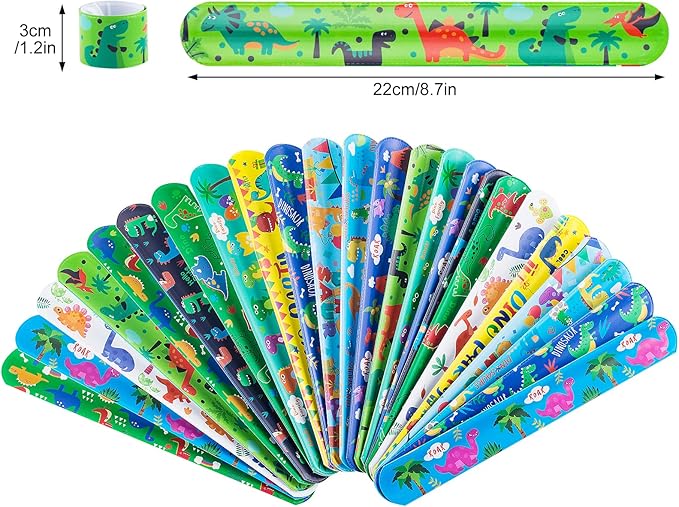 hexiaoxiao 48 Pcs Slap Bracelets for Kids Dinosaur Snap Bracelets Bulk Bracelet for Boys Party Supplies Favors Classroom Prizes Exchanging Gifts Christmas Easter Thanksgiving Holiday Gifts