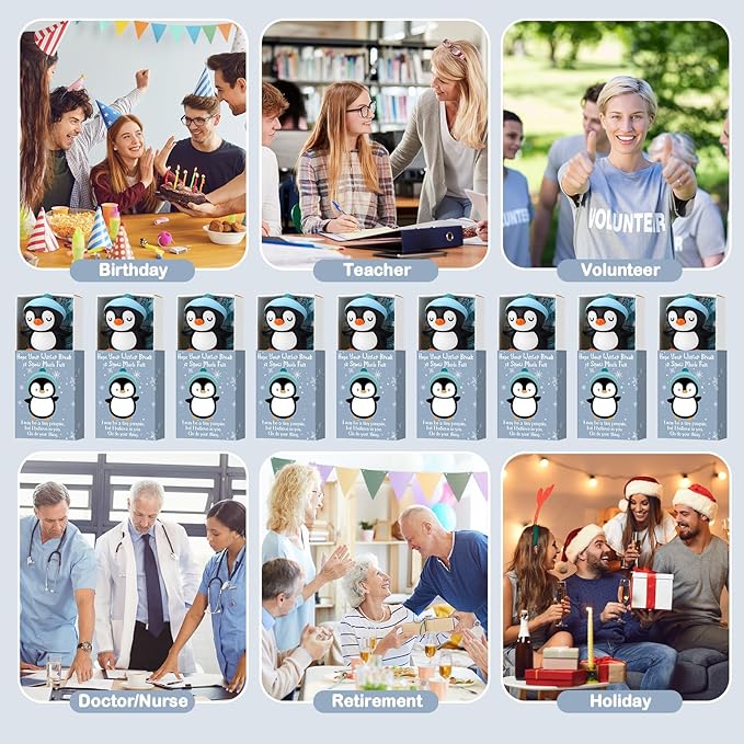 Wettarn 24 Sets Winter Break Gifts Penguin Stress Balls with Support Gift Boxes Holiday Party Favors for Students Teachers Relief Toys Office Classroom Prizes Valentines Stuffers