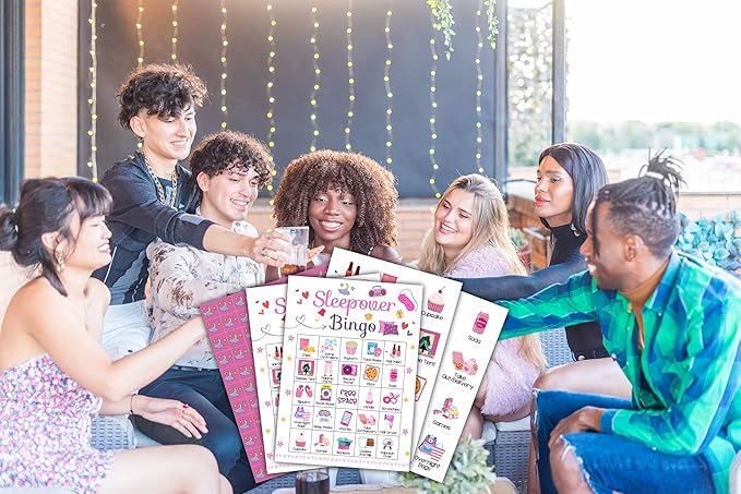 Foosproea Sleepover Bingo Cards, Pajama Party Game for 24 Players, Slumber Party/Bridal Shower Games for Friends Besties, Women Birthday Party Favors Supplies Decorations(34)