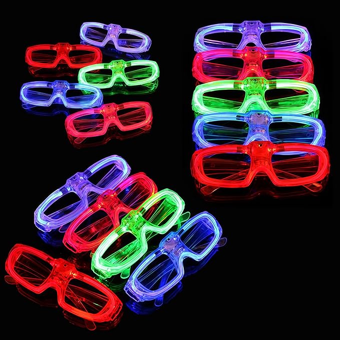 20 Pack LED Glasses Glow in The Dark Party Supplies,Light up Glow Glasses Toys for Kids Adult Birthday Holiday Concert Disco Neon Party Favors Wedding Halloween Thanksgivings Christmas New Years