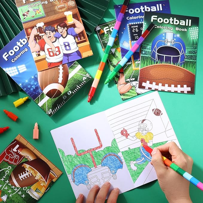 BenLouis 24 Pcs Football Mini Coloring Books Kids Football Theme Party Favors Small Activity Books Bulk for Kids Super Football Bowl Birthday Goodie Bags Stuffers Return Gifts Classroom Travel