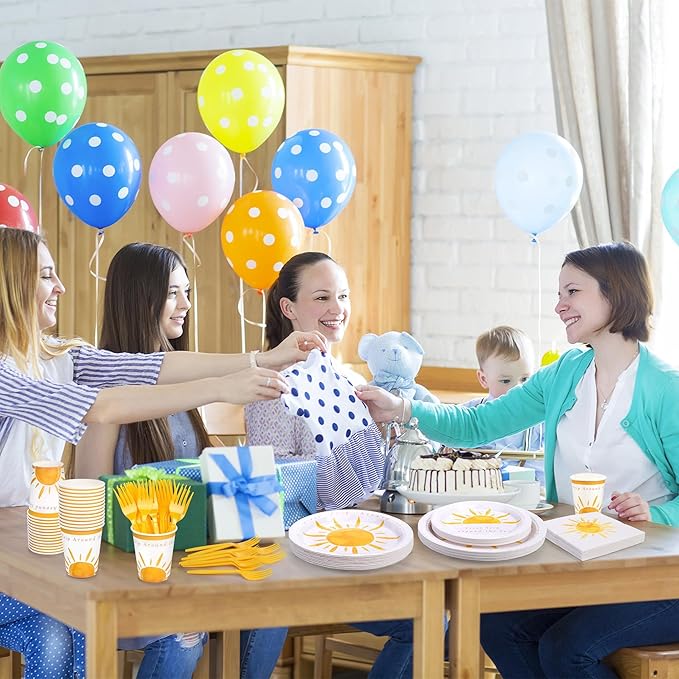 Kochorie 144 Pieces Boho Sun Birthday Party Decorations Tableware Sets Including Disposable Bohemia Sunshine Plates Napkins Cups Forks Serves 24 for Sun Baby Shower Party Supplies