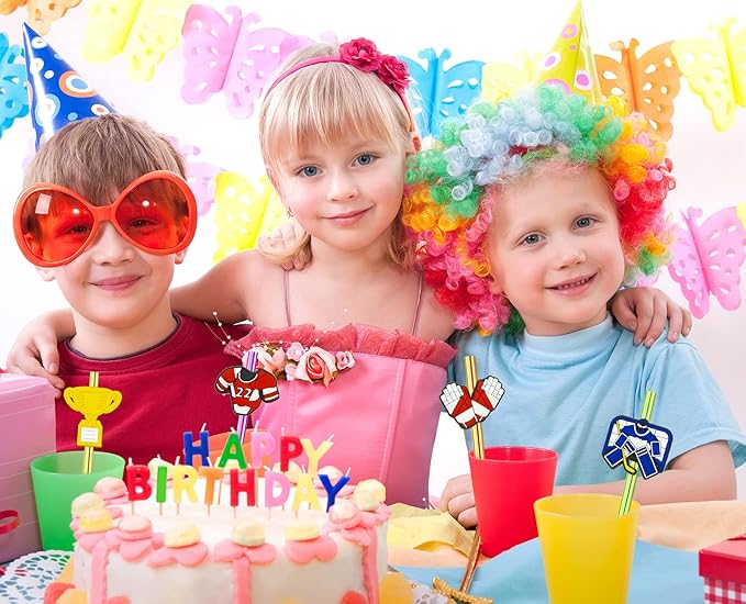 MEAXUR 24 pcs Ice Hockey Theme Straight Reusable Straws for Ice Hockey Sports Party Favors, Daily Drink Straws, Birthday Party, Reunion, Sports Party Supplies with 2 Cleaning Brush. (6 colors)