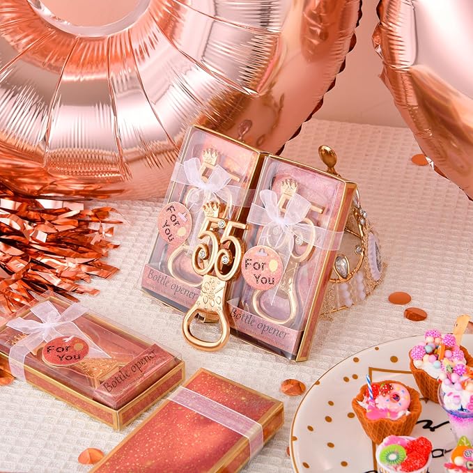 24 boxes of rose gold themed 55th birthday bottle openers, suitable for 55th anniversary wedding party gifts birthday party souvenirs or party decorations