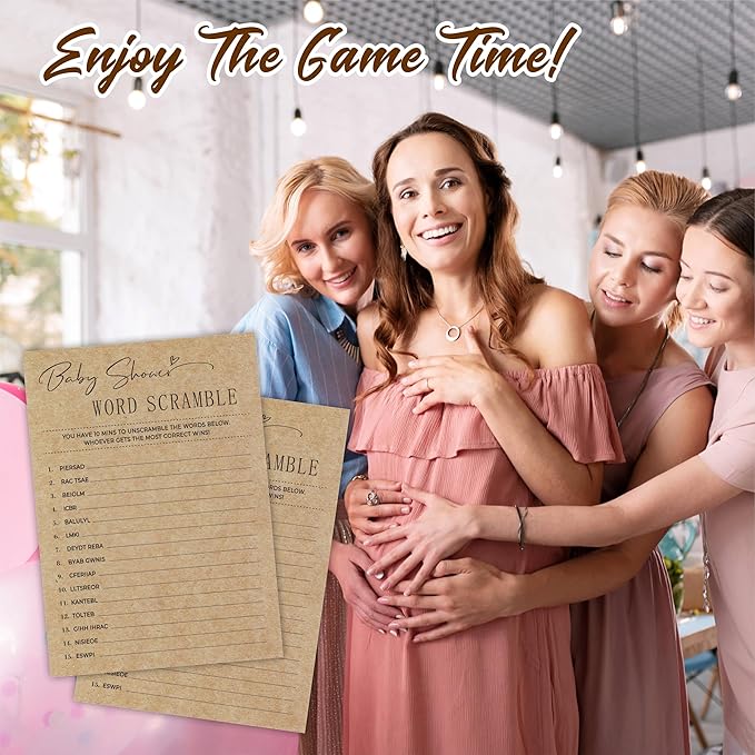 Baby Shower WORD SCRAMBLE -Baby Shower Game kit, 30 Praft Paper game cards With 1 Answer Card, Gender Reveal Games,Baby Shower Ideas Games Gender Neutral Party,Party Game & Activities- A13