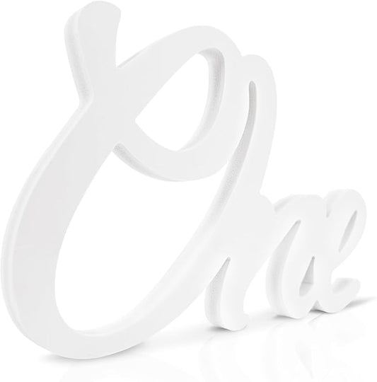 1st Birthday Decorations One Sign for First Birthday Table Centerpieces White Letter Wooden Photo Booth Props for One Year Old Birth Day Party Decorations Supplies(12.6x8.3inch)