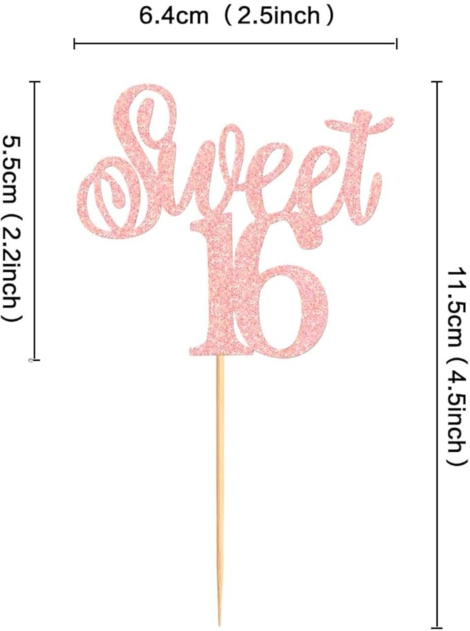 Keaziu 24 Pack Sweet 16 Cupcake Toppers Sweet Sixteen 16 Happy 16 Cupcake Picks for 16th Birthday Wedding Anniversary Party Cake Decorations Supplies Pink