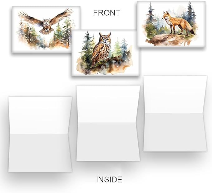 Wright Home & Gift Watercolor Mountain Wildlife All-Occasion Blank Note Greeting Cards | 20 Pack Assortment Bulk Variety Set + 20 Envelopes (4x6)