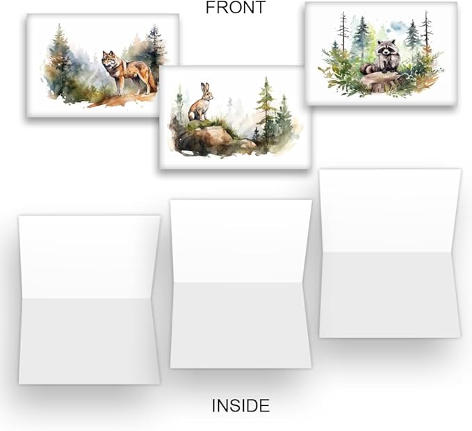Wright Home & Gift Watercolor Mountain Wildlife All-Occasion Blank Note Greeting Cards | 20 Pack Assortment Bulk Variety Set + 20 Envelopes (4x6)