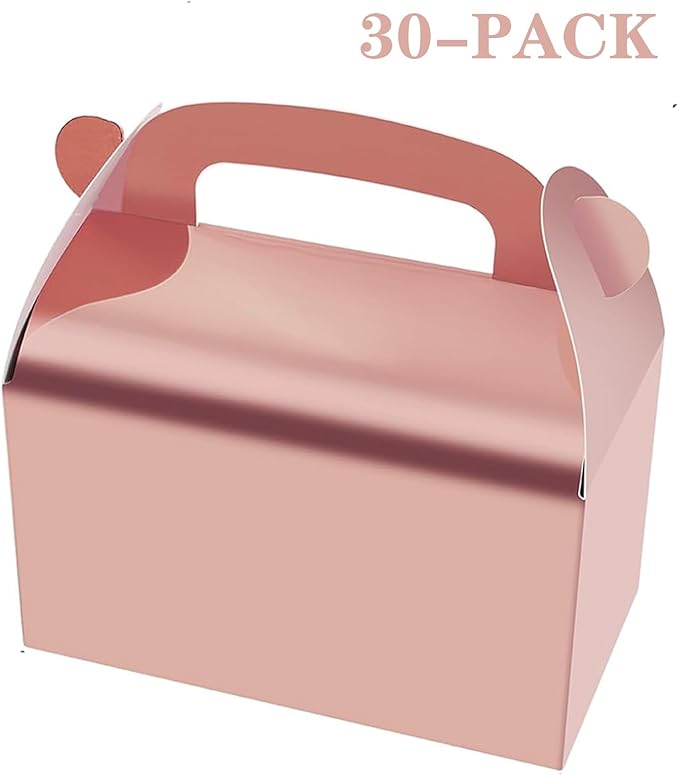 Oletx 30-Pack Rose Gold Party Favor Treat Boxes, Goodie Gable Paper Gift Boxes with Handles. Perfect for Wedding, Birthday, Graduation, Babyshower