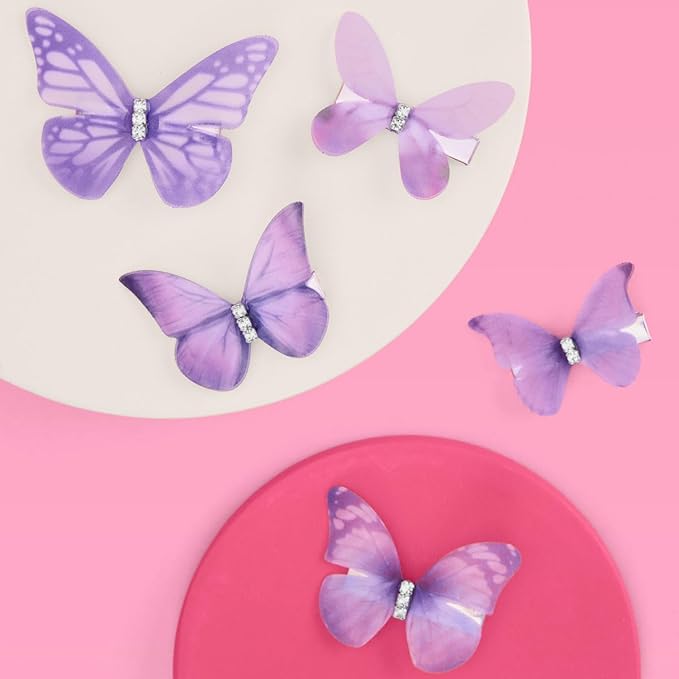 xo, Fetti Purple Butterfly Rhinestone Organza Hair Clips - 5 pcs | Bachelorette Party Favors, Birthday Girl Accessory, Concert Party Decorations, Rave Hair Supplies, Festival