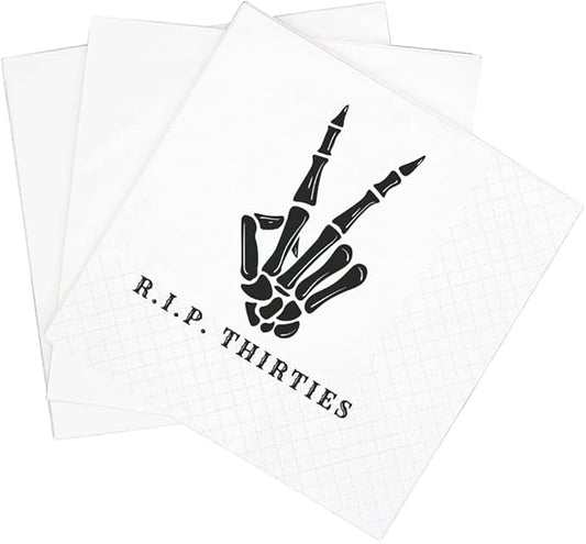 SharkBliss RIP Thirties Cocktail Napkins, 100 Pack RIP Thirties Death to My 30s Dirty 40 Birthday Paper Cocktail Beverage Napkins in Bulk for 40th Birthday | 2-Ply, 5x5" (RIP Thirties Napkins)