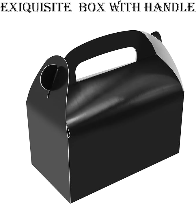 Oletx 30-Pack Black Party Favor Treat Boxes, Goodie Boxes, Gable Paper Gift Boxes with Handles. Perfect for Birthday, Baby Shower and Any Fun Party Decoration Supplies.
