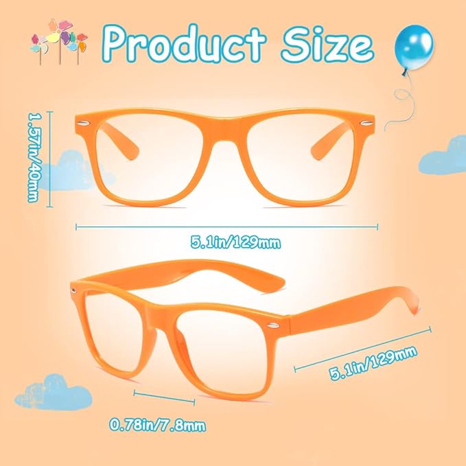 SUNOVELTIES 12 Pack Black Pretend Play Glasses Bulk, Boys Girls Birthday Party Favors No Lens Frame Fake Glasses