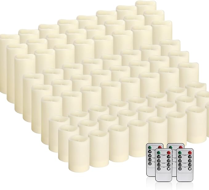 fclayvts 72-Pack LED Flameless Candles with Remote Control -Flickering Flameless Candles-Remote Timer Perfect for Wedding Parties, and Special Occasions(Three Sizes)