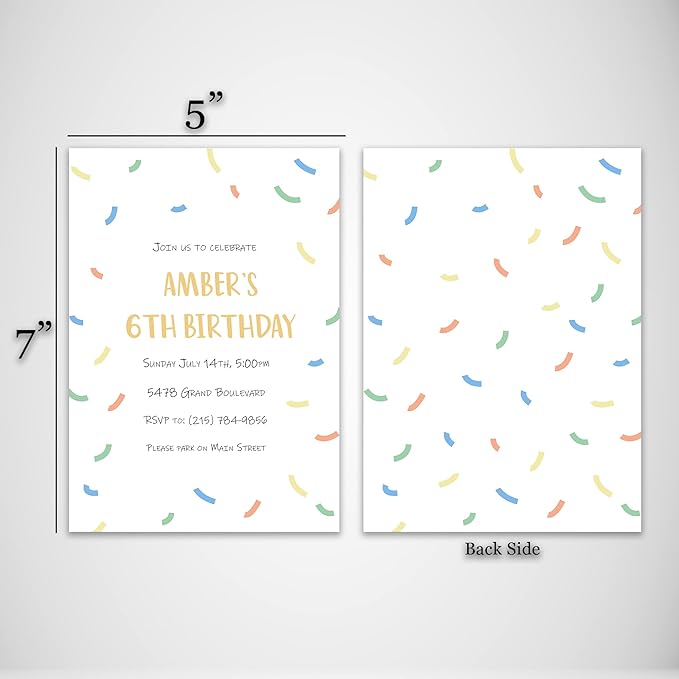 DISCOUNTCARDSTOCK.COM Custom Personalized Birthday Invitations - 25 Premium Invites & 25 White Envelopes - All Age Designs - Made in the U.S.A. (Confetti)