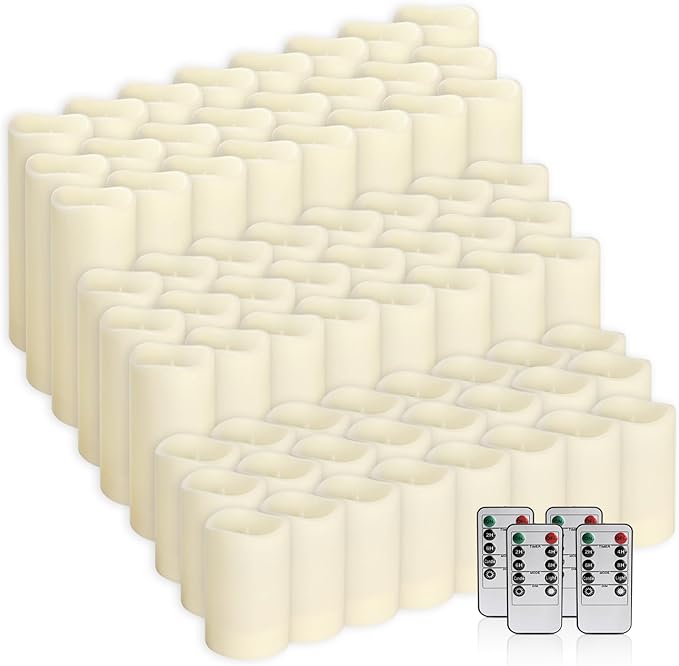 fclayvts 72-Pack LED Flameless Candles with Remote Control -Flickering Flameless Candles-Remote Timer Perfect for Wedding Parties, and Special Occasions(Three Sizes)