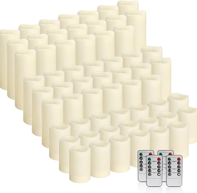 fclayvts 60-Pack LED Flameless Candles with Remote Control - Perfect for Parties, and Special Occasions (Three Sizes)