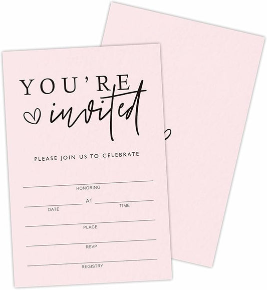 You're Invited! Classic Party Invitations, Blush Pink Calligraphy Invitations For All Occasions, 25 Invite Cards With Envelopes Birthday, Baby Shower, Bridal Showers, Party Favors & Decorations - 03