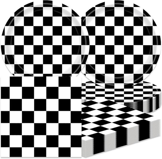 40Pcs Racecar Birthday Decorations Checkered Flag Party Supplies with Baby Shower Paper Plates and Napkins Set Race Car Birthday Pparty Decorations