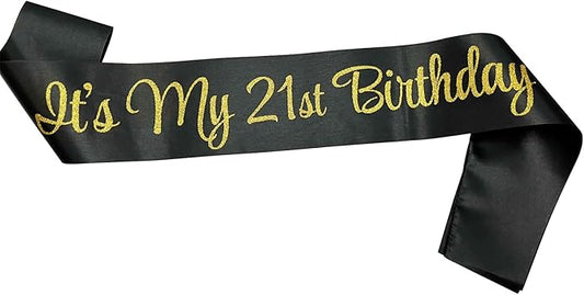 NAUXIUDSJS 21st Birthday Sash, Birthday Sash for Girls,Birthday Princess 21st Birthday Gifts Decorations for Happy 21st Birthday Party Favor Supplies,Black Gold