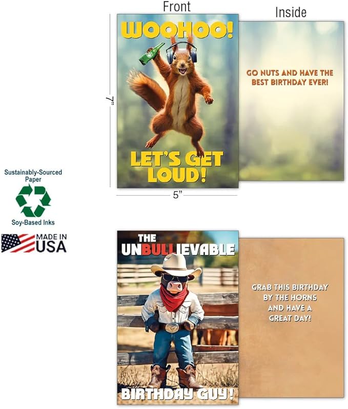 Leanin' Tree Wild Ones - Made In USA - 20 Assorted Cards with Envelopes All Occasion, Birthday Cards Funny Enough to Make You Laugh, Includes Birthday, Encouragement, Friendship, Thank You and More