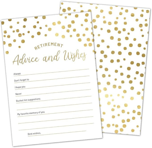 Hat Acrobat Gold Retirement Advice and Wishes Cards Perfect for Happy Retirement Party Games, Decorations, Supplies, for Men and Women, Pack of 50